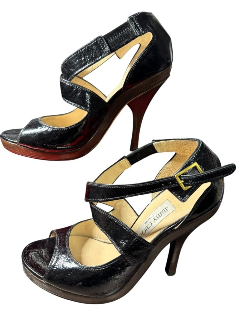 Jimmy Choo Black Patent Leather Open-Toe High Heel Women's 37.5/8.5